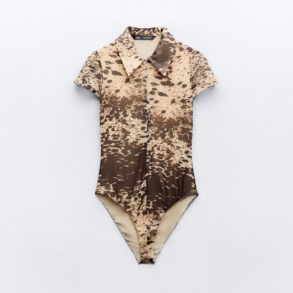 ZARA Animal Print Tulle Bodysuit